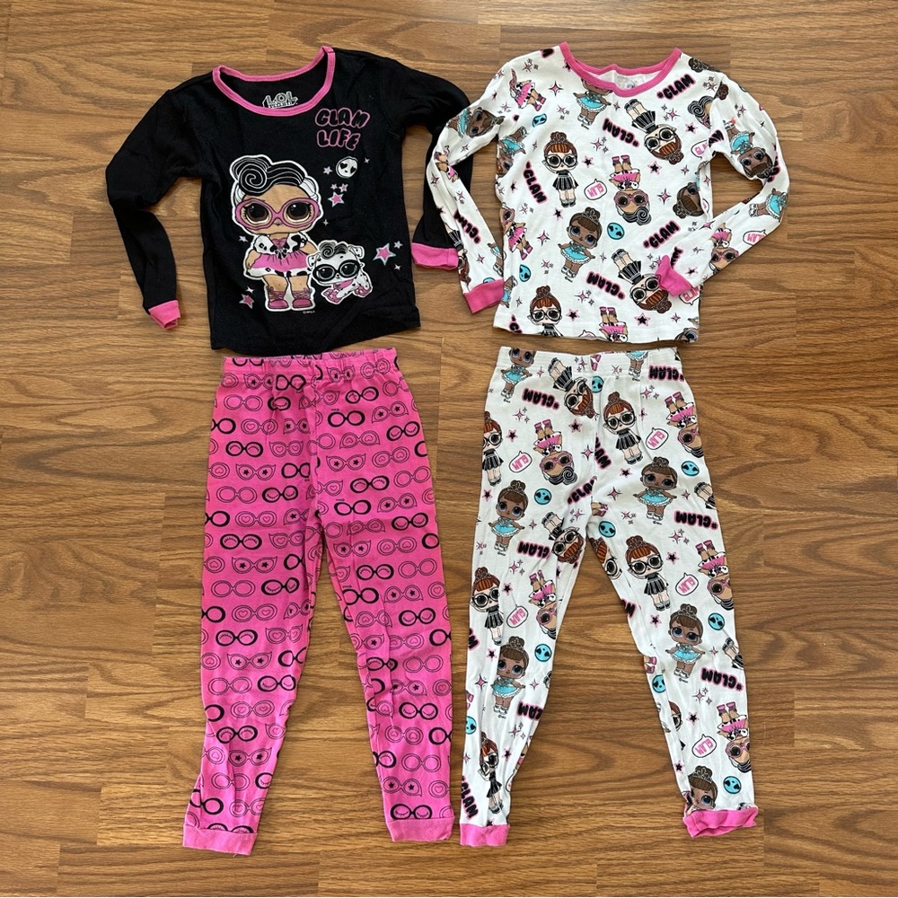 4pc LOL Surprise Girls Size 6 Long Sleeve Pajamas Set Glam Life Pink Black EUC!
